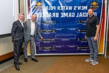 James Graham Men's Water Polo Coach, President Christopher Callahan and Pacific Director of Athletics Adam Tschuor